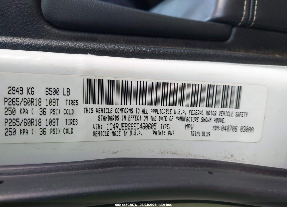 2014 JEEP GRAND CHEROKEE LIMITED VIN: 1C4RJEBG6EC460605