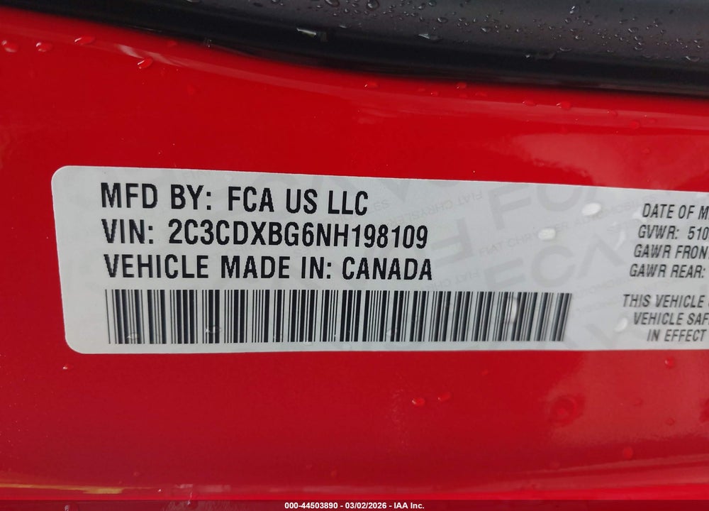 2022 DODGE CHARGER SXT RWD VIN: 2C3CDXBG6NH198109