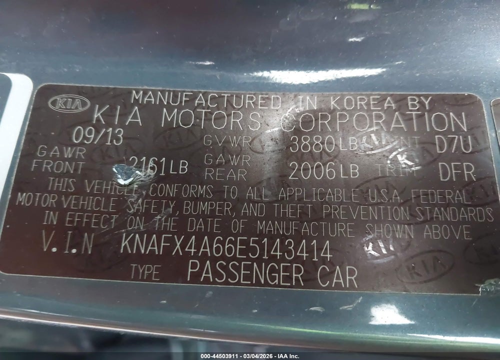 2014 KIA FORTE LX VIN: KNAFX4A66E5143414