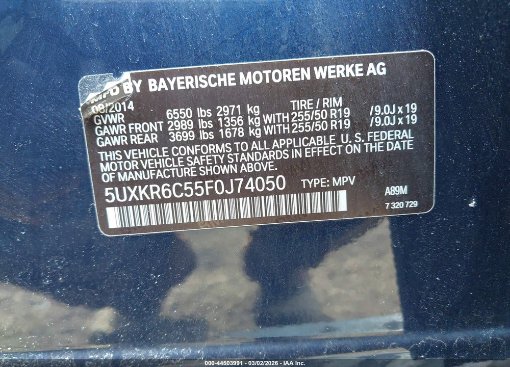 2015 BMW X5 XDRIVE50I VIN: 5UXKR6C55F0J74050