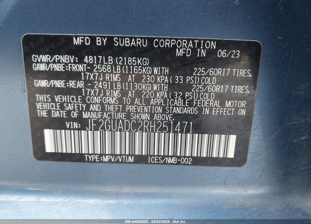 2024 SUBARU CROSSTREK PREMIUM VIN: JF2GUADC2RH251471