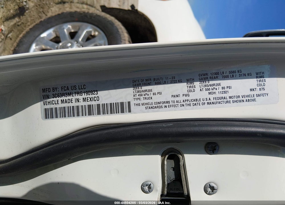 2024 RAM 3500 LAIE  4X4 6'4 BOX VIN: 3C63R3ML7RG190923