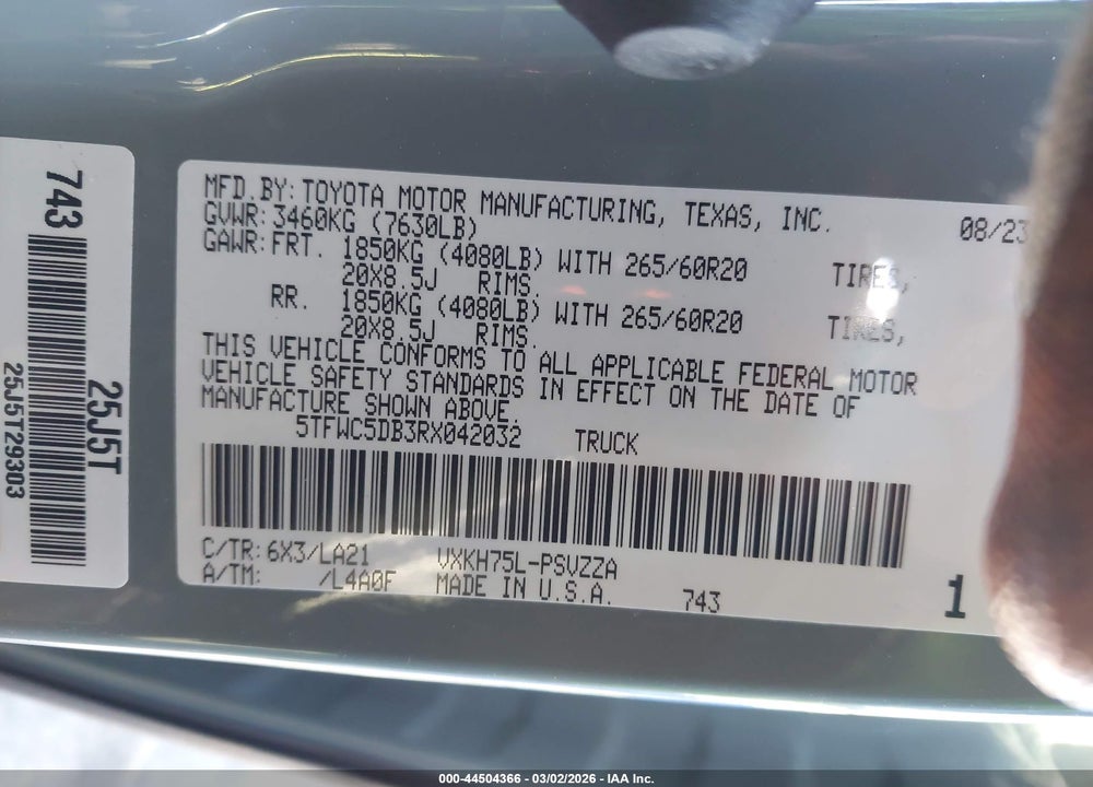 2024 TOYOTA TUNDRA HYBRID PLATINUM 4WD VIN: 5TFWC5DB3RX042032