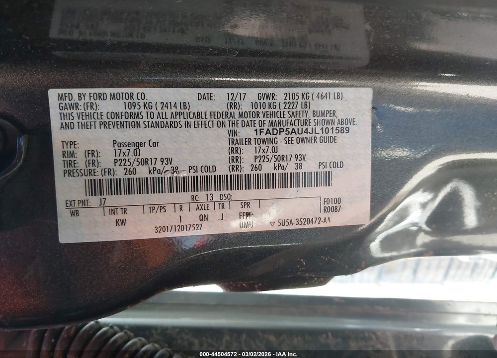 2018 FORD C-MAX HYBRID SE VIN: 1FADP5AU4JL101589