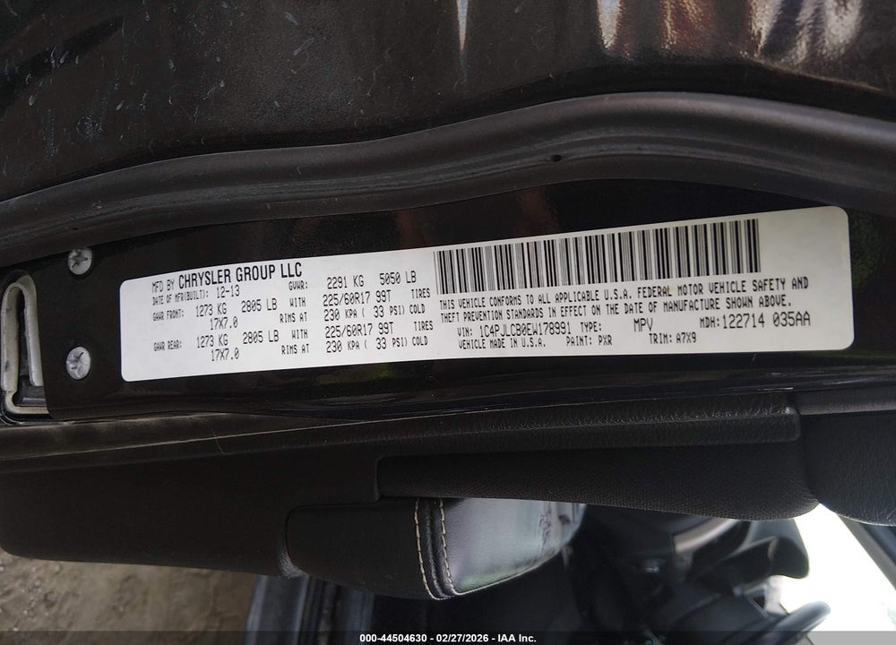 2014 JEEP CHEROKEE LATITUDE VIN: 1C4PJLCB0EW178991