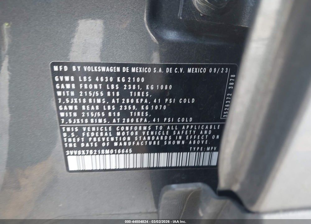 2024 VOLKSWAGEN TAOS 1.5T S VIN: 3VV8X7B21RM016645