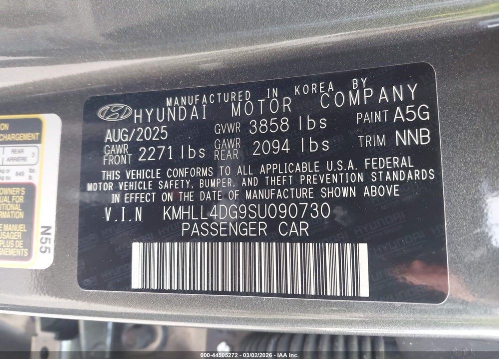 2025 HYUNDAI ELANTRA SE VIN: KMHLL4DG9SU090730