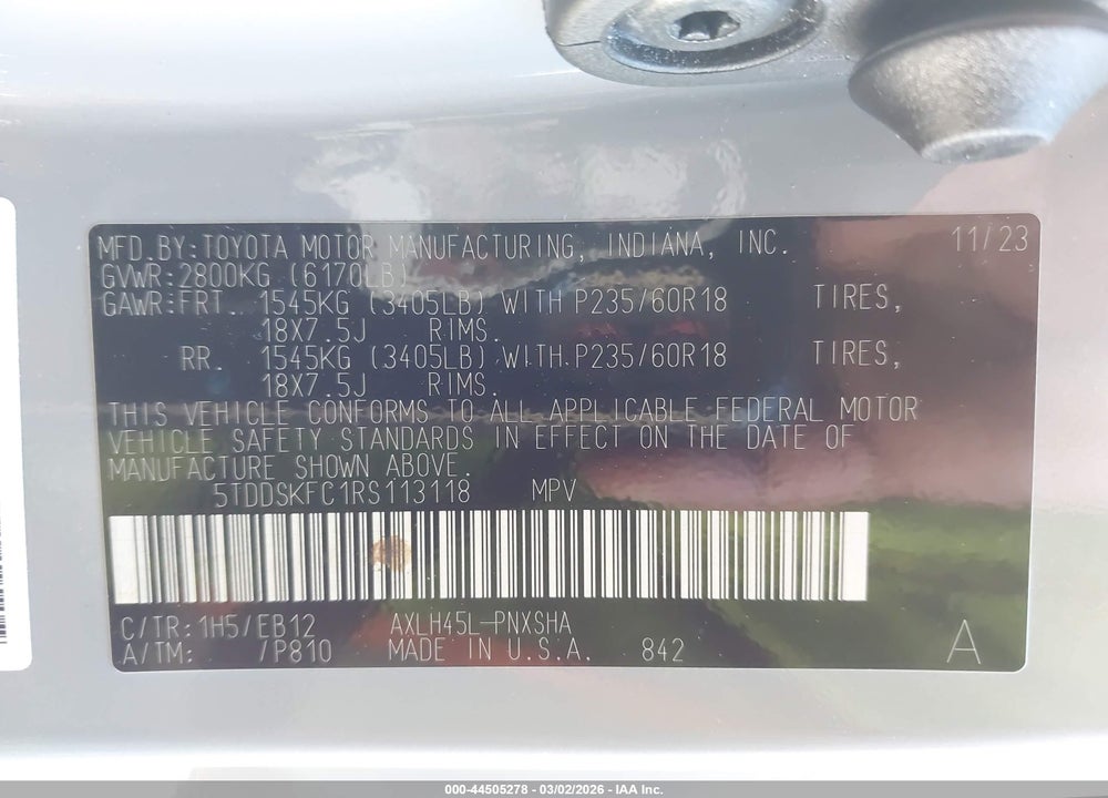 2024 TOYOTA SIENNA XSE VIN: 5TDDSKFC1RS113118