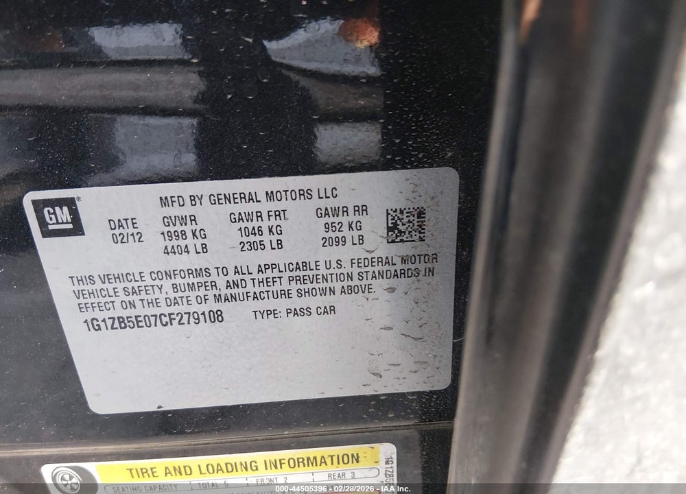2012 CHEVROLET MALIBU LS VIN: 1G1ZB5E07CF279108