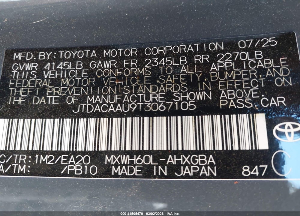 2026 TOYOTA PRIUS XLE VIN: JTDACAAU9T3067105