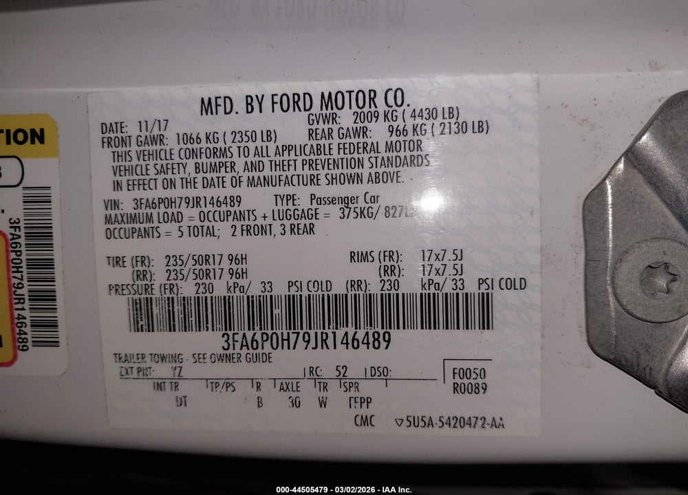 2018 FORD FUSION SE VIN: 3FA6P0H79JR146489