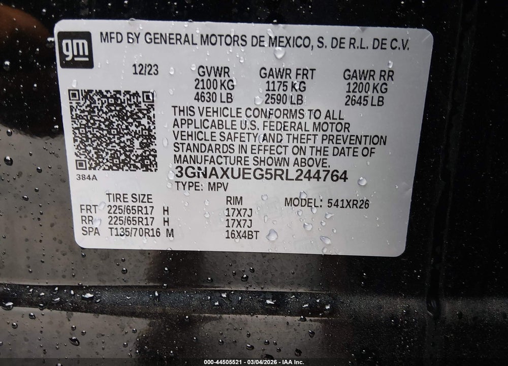 2024 CHEVROLET EQUINOX AWD LT VIN: 3GNAXUEG5RL244764