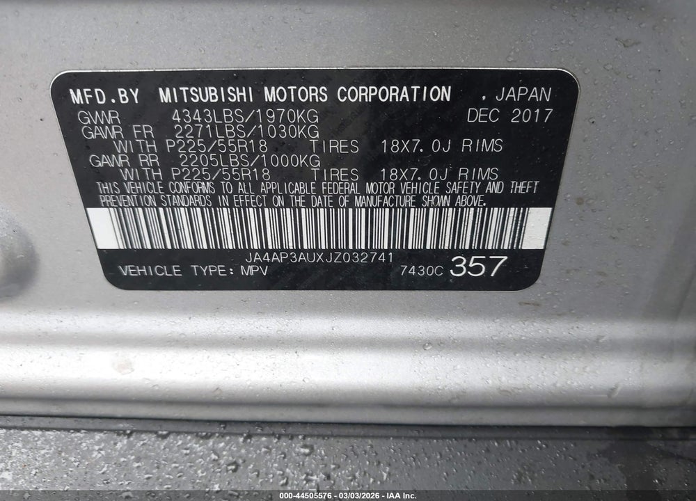2018 MITSUBISHI OUTLANDER SPORT 2.0 ES VIN: JA4AP3AUXJZ032741