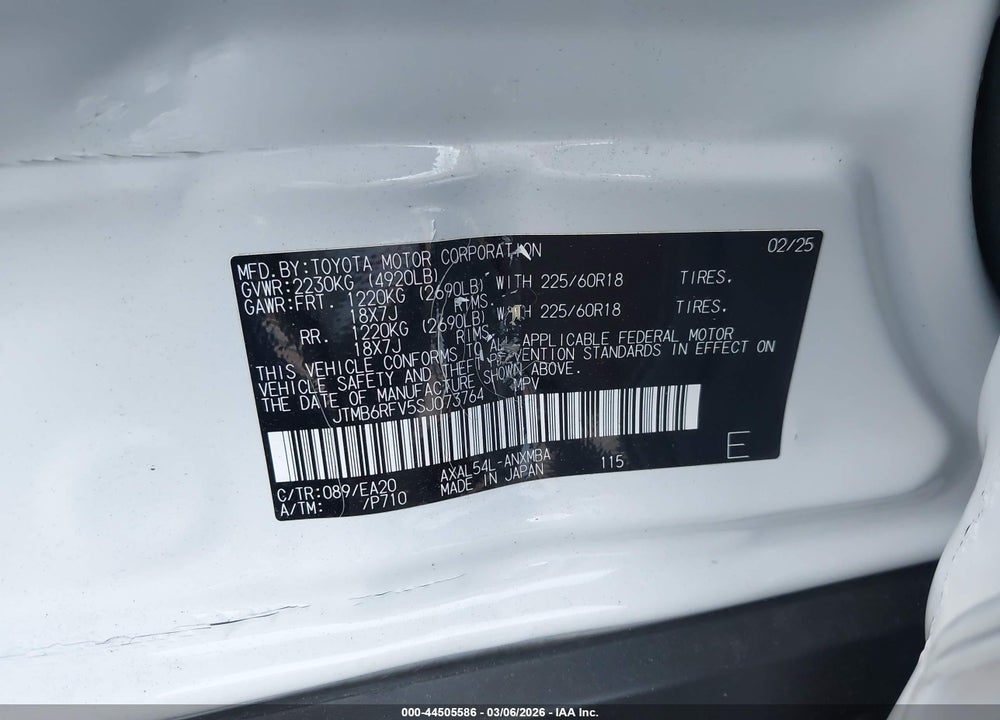 2025 TOYOTA RAV4 HYBRID XLE PREMIUM VIN: JTMB6RFV5SJ073764