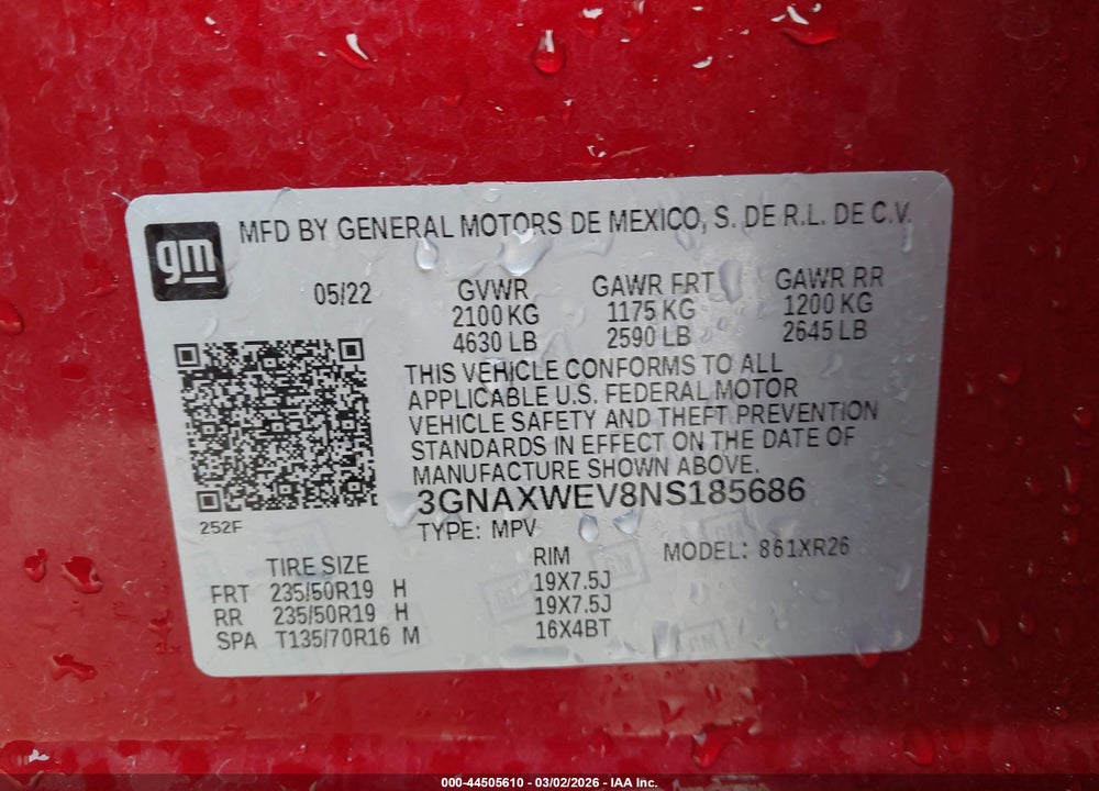 2022 CHEVROLET EQUINOX AWD RS VIN: 3GNAXWEV8NS185686