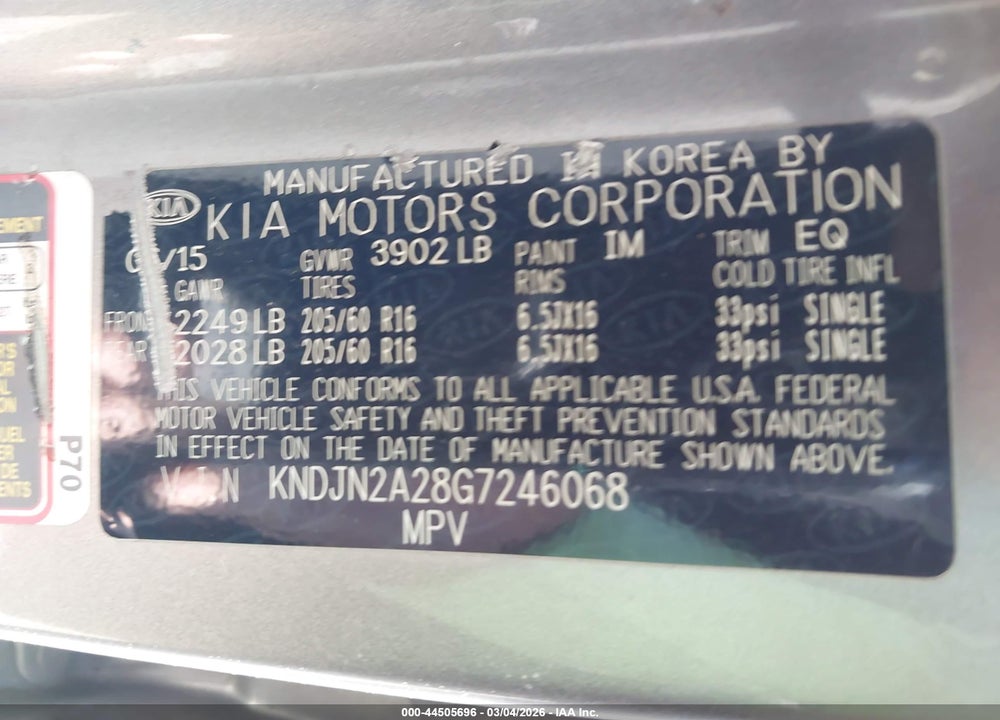 2016 KIA SOUL VIN: KNDJN2A28G7246068