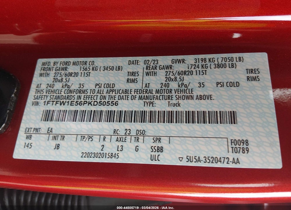 2023 FORD F-150 XL VIN: 1FTFW1E56PKD50556