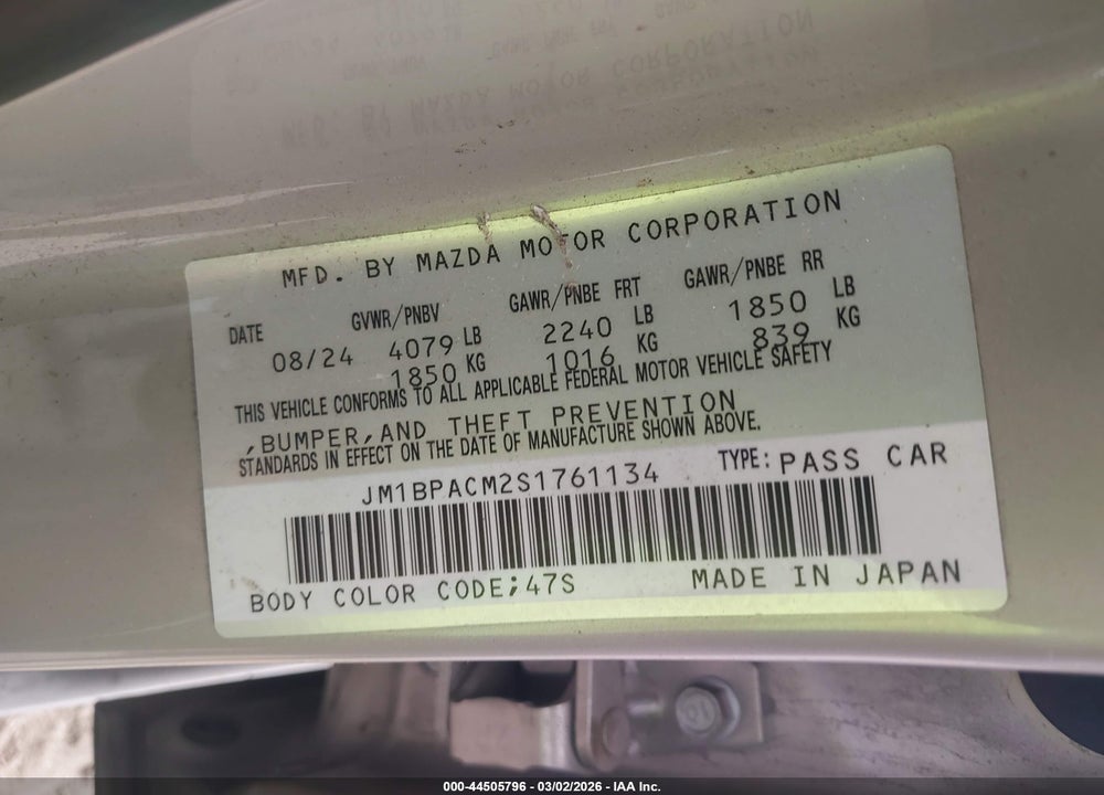 2025 MAZDA 3 2.5 S PREFERRED VIN: JM1BPACM2S1761134