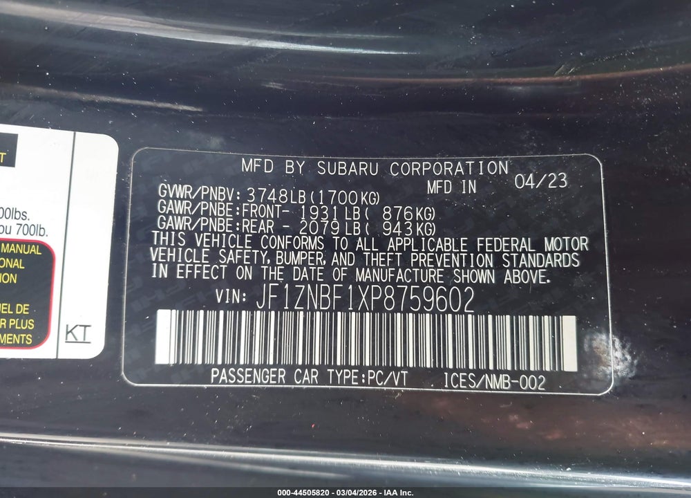 2023 TOYOTA GR86 PREMIUM VIN: JF1ZNBF1XP8759602