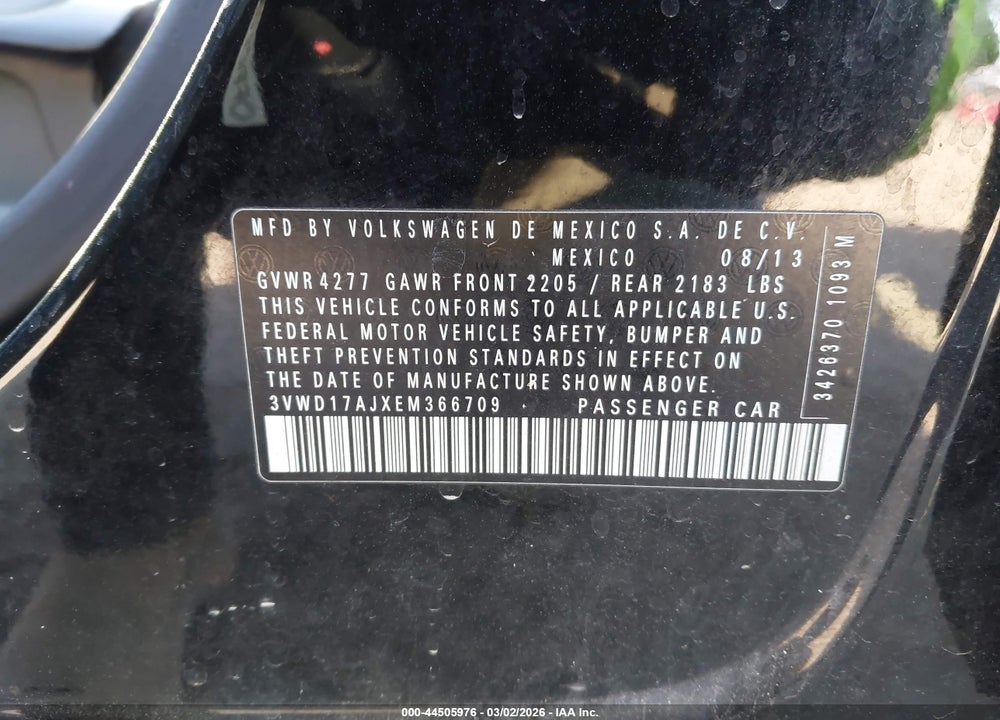 2014 VOLKSWAGEN JETTA 1.8T SE VIN: 3VWD17AJXEM366709