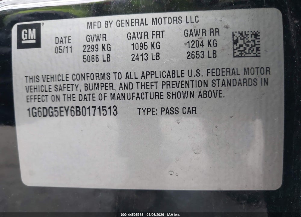 2011 CADILLAC CTS LUXURY VIN: 1G6DG5EY6B0171513