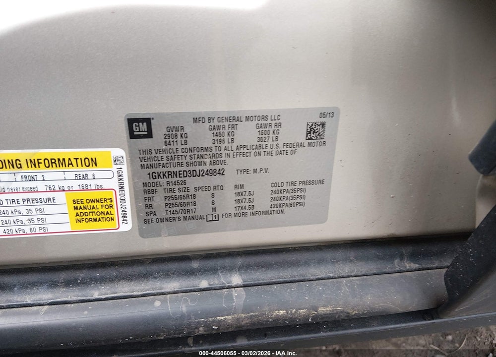 2013 GMC ACADIA SLE-1 VIN: 1GKKRNED3DJ249842