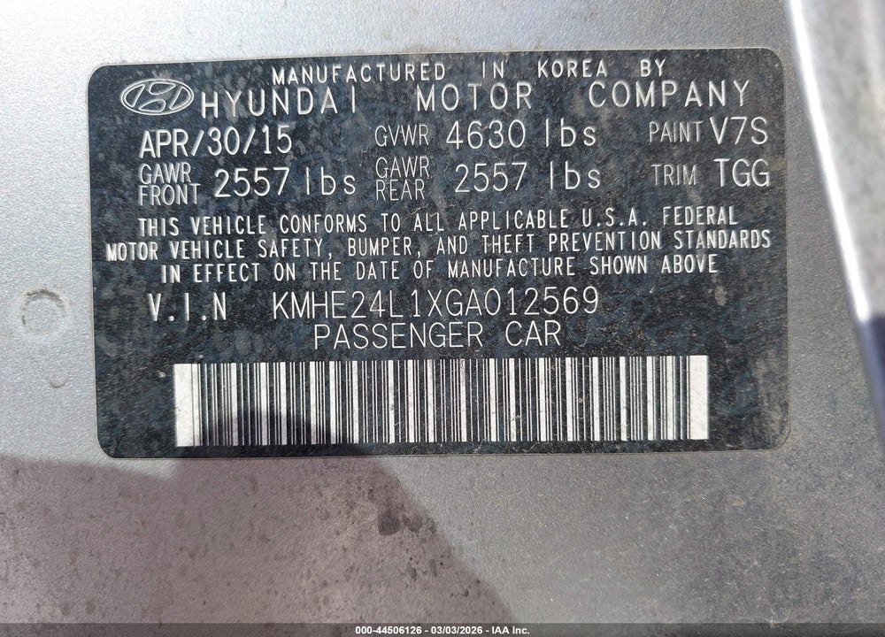 2016 HYUNDAI SONATA HYBRID SE VIN: KMHE24L1XGA012569