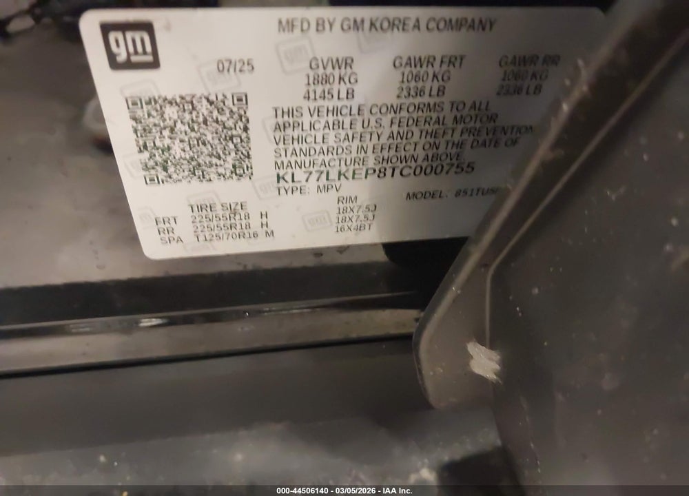 2026 CHEVROLET TRAX FWD ACTIV VIN: KL77LKEP8TC000755