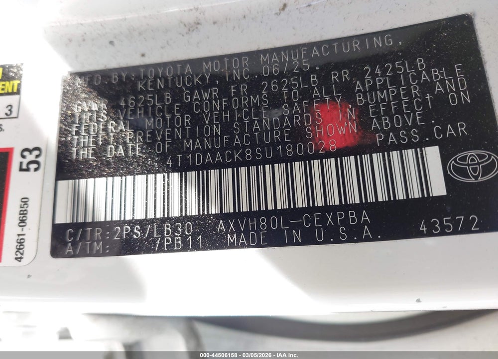 2025 TOYOTA CAMRY XSE VIN: 4T1DAACK8SU180028