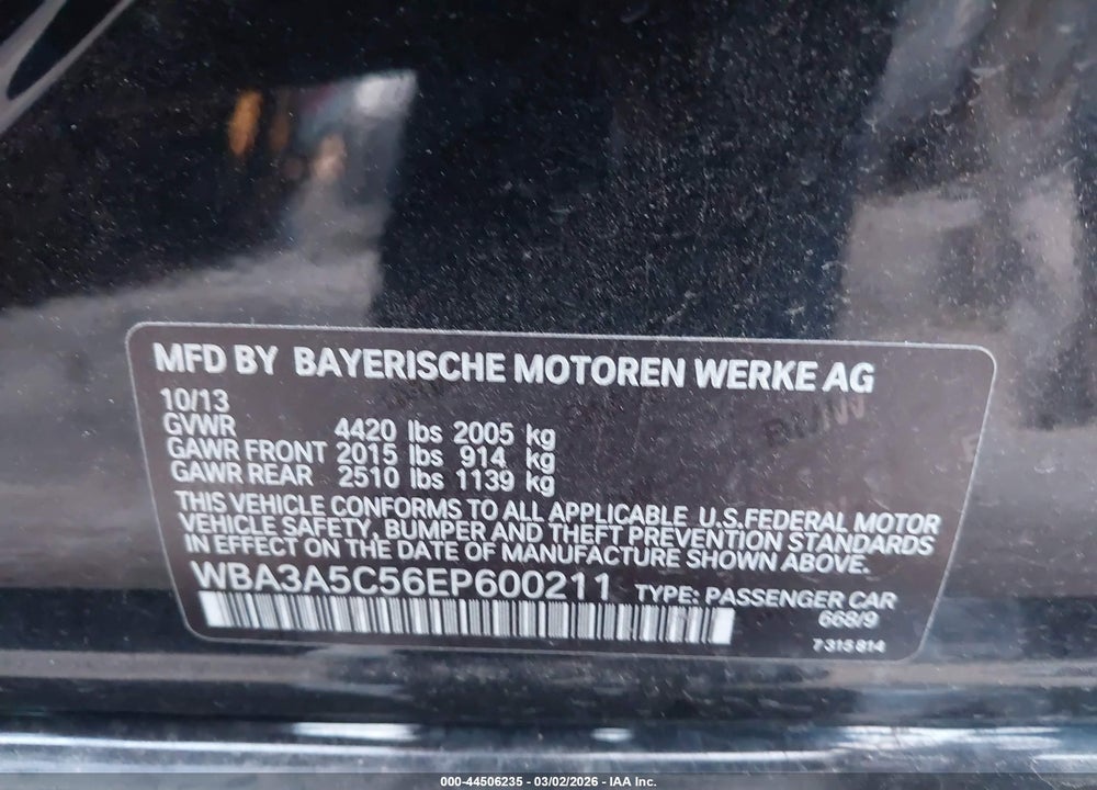 2014 BMW 328I VIN: WBA3A5C56EP600211