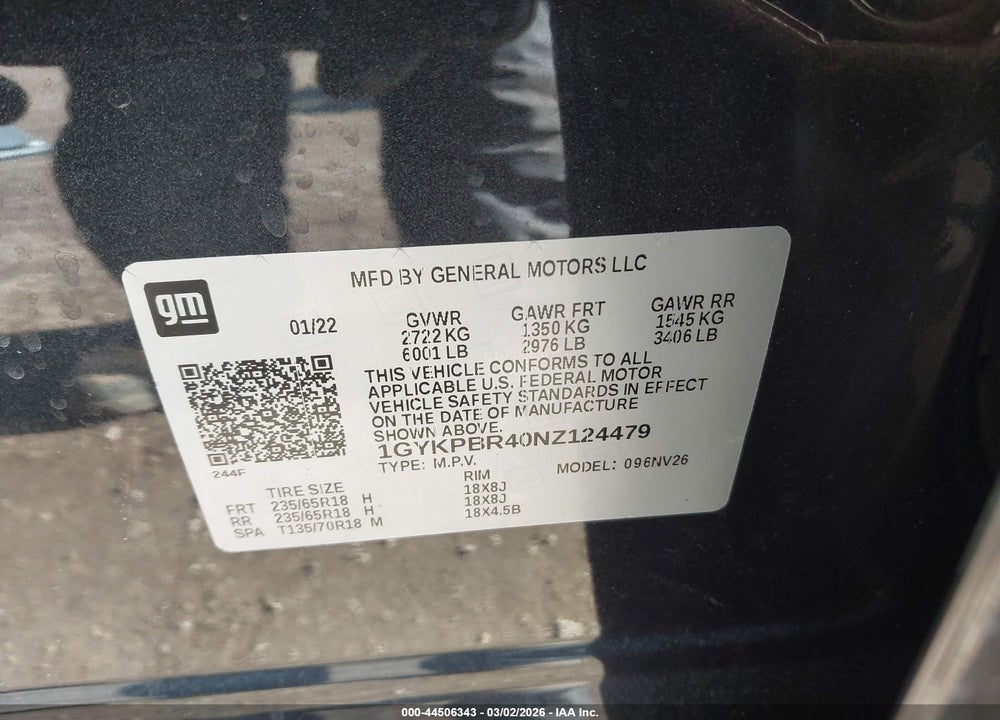 2022 CADILLAC XT6 AWD LUXURY VIN: 1GYKPBR40NZ124479