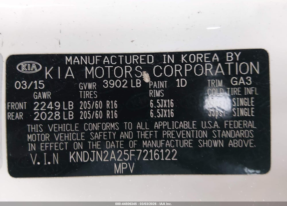 2015 KIA SOUL VIN: KNDJN2A25F7216122