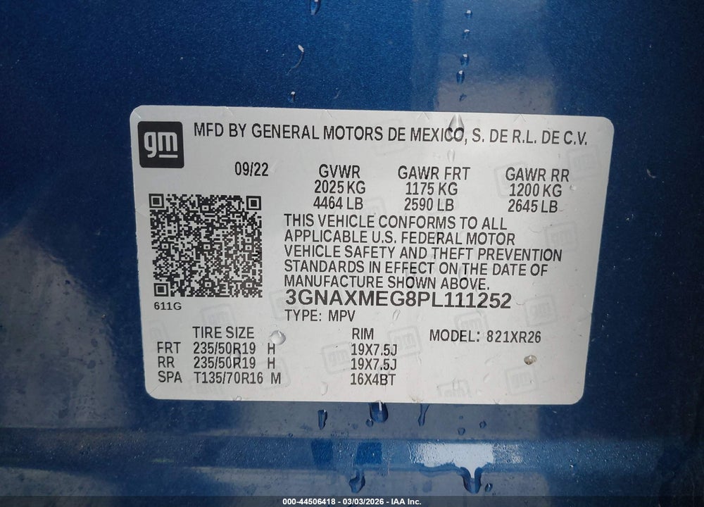 2023 CHEVROLET EQUINOX FWD RS VIN: 3GNAXMEG8PL111252