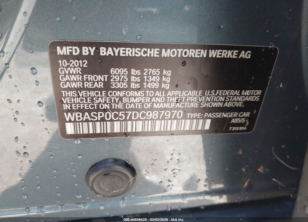 2013 BMW 550I GRAN TURISMO XDRIVE VIN: WBASP0C57DC987970