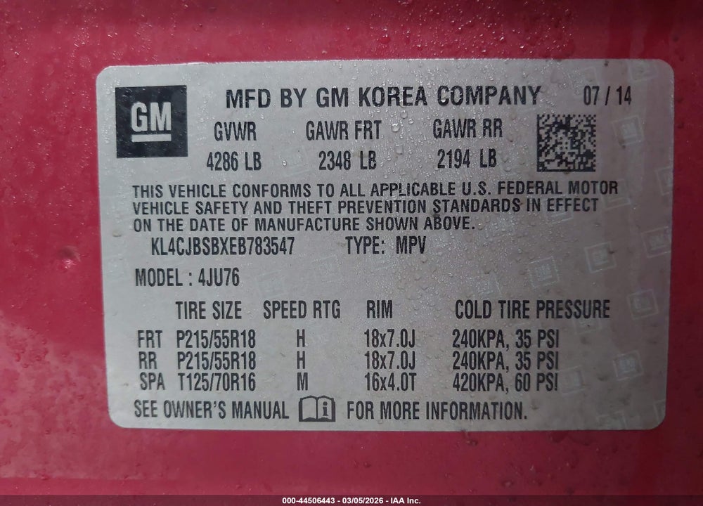 2014 BUICK ENCORE CONVENIENCE VIN: KL4CJBSBXEB783547