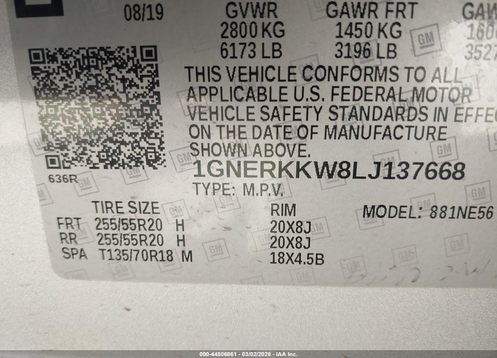 2020 CHEVROLET TRAVERSE FWD PREMIER VIN: 1GNERKKW8LJ137668