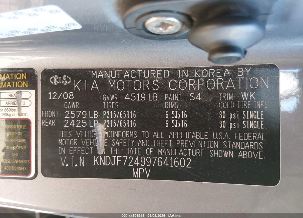 2009 KIA SPORTAGE LX VIN: KNDJF724997641602