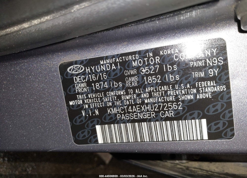2017 HYUNDAI ACCENT SE VIN: KMHCT4AEXHU272562