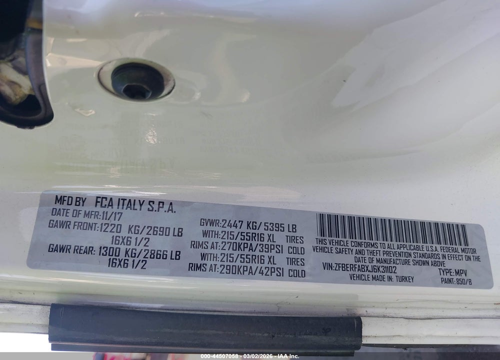 2018 RAM PROMASTER CITY TRADESMAN VIN: ZFBERFABXJ6K31102