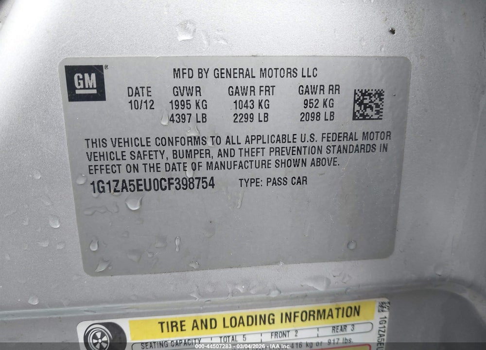 2012 CHEVROLET MALIBU LS VIN: 1G1ZA5EU0CF398754