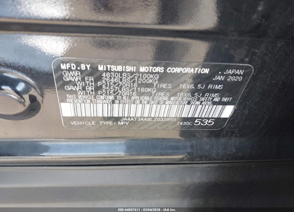 2020 MITSUBISHI ECLIPSE CROSS ES 1.5T AWC VIN: JA4AT3AA8LZ032855