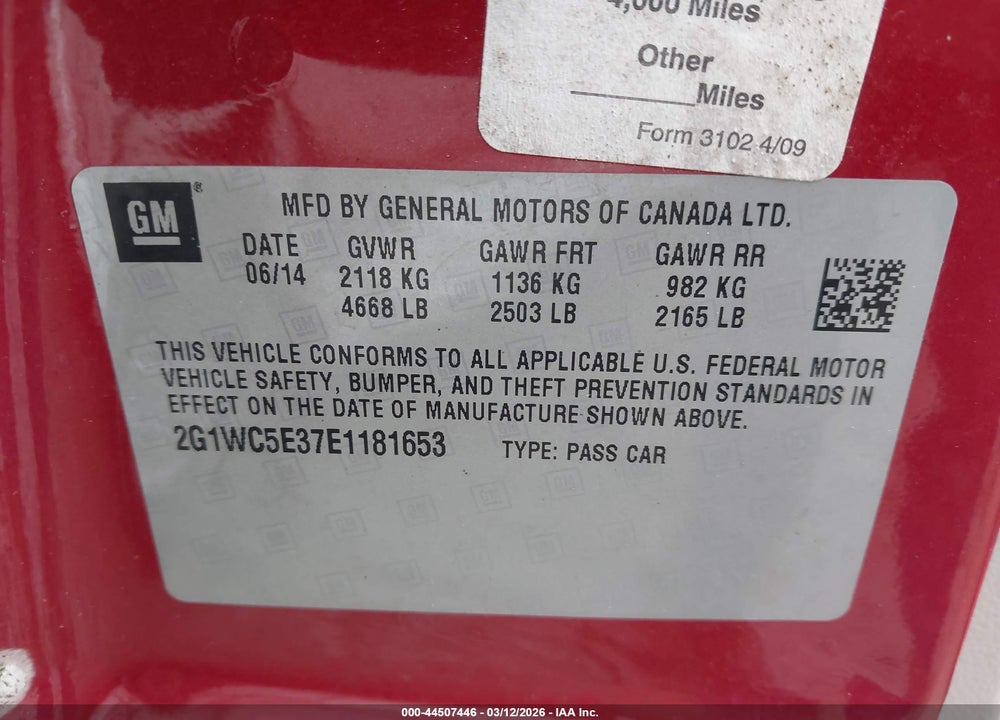 2014 CHEVROLET IMPALA LIMITED LTZ VIN: 2G1WC5E37E1181653