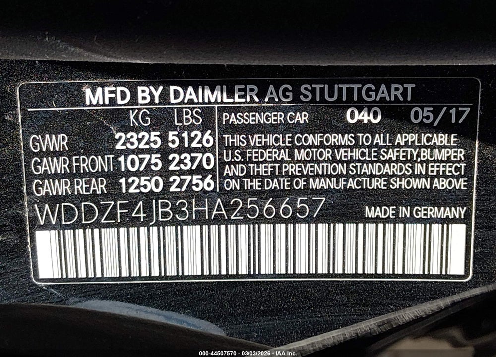 2017 MERCEDES-BENZ E 300 VIN: WDDZF4JB3HA256657