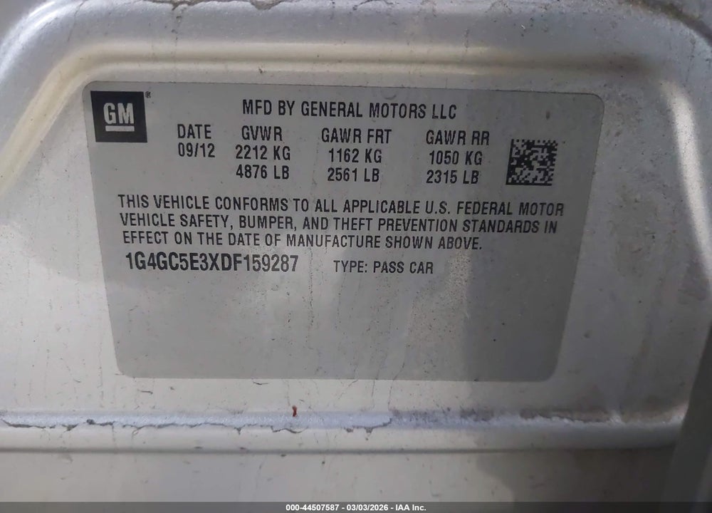 2013 BUICK LACROSSE LEATHER GROUP VIN: 1G4GC5E3XDF159287