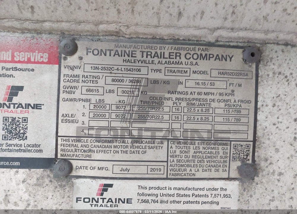 2020 FONTAINE TRAILER CO UNKNOWN VIN: 13N2532C4L1543106