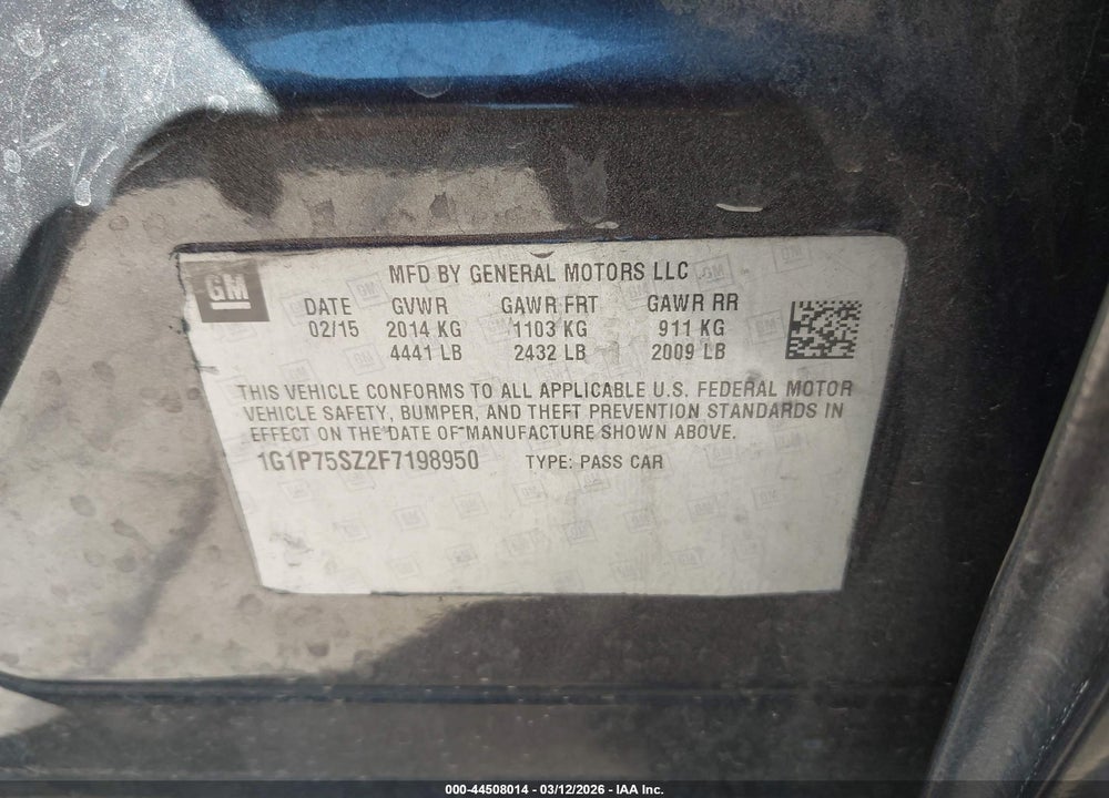 2015 CHEVROLET CRUZE DIESEL VIN: 1G1P75SZ2F7198950