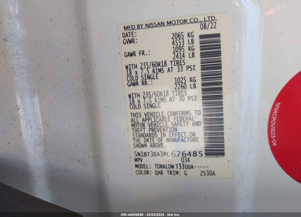 2023 NISSAN ROGUE SV FWD VIN: 5N1BT3BA3PC676485