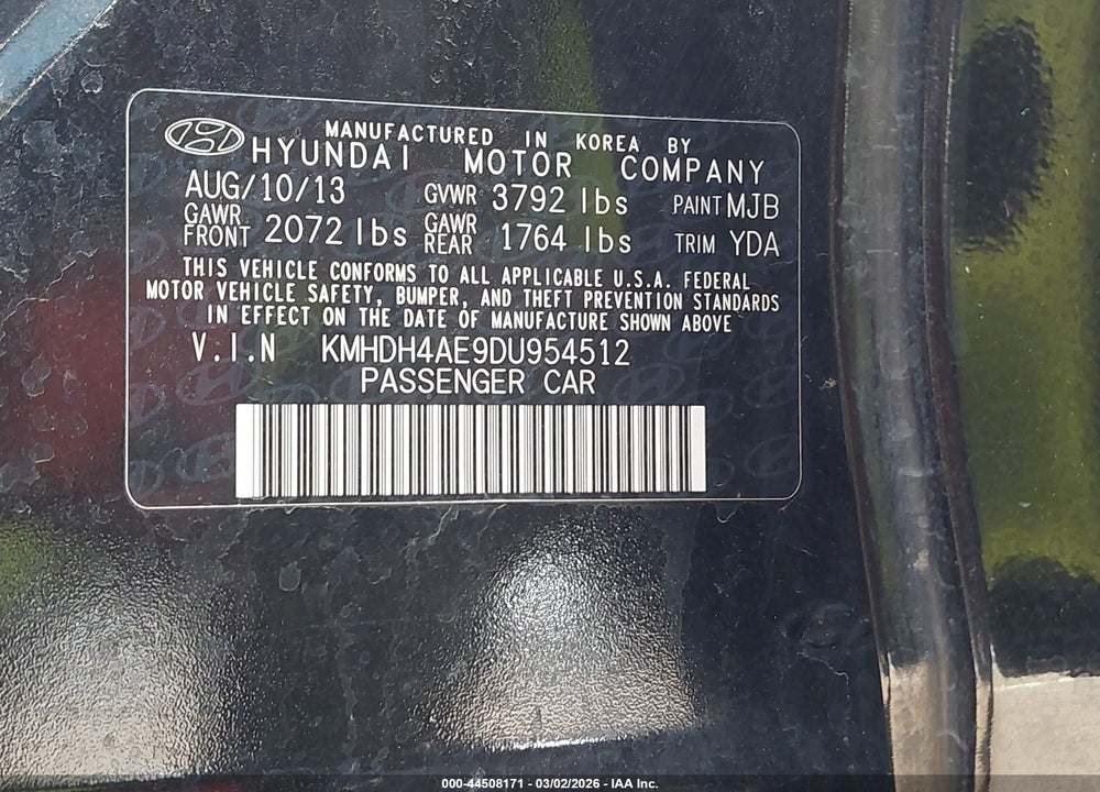 2013 HYUNDAI ELANTRA GLS VIN: KMHDH4AE9DU954512