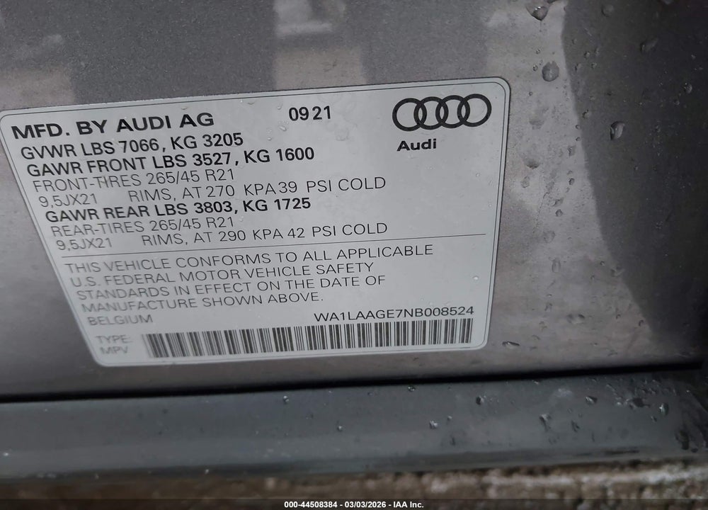 2022 AUDI E-TRON PREMIUM PLUS QUATTRO VIN: WA1LAAGE7NB008524