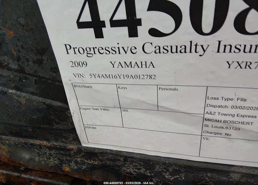 2009 YAMAHA YXR700 F VIN: 5Y4AM16Y19A012782